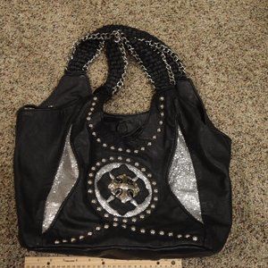 MISS ME BLACK STUDDED HOBO BAG